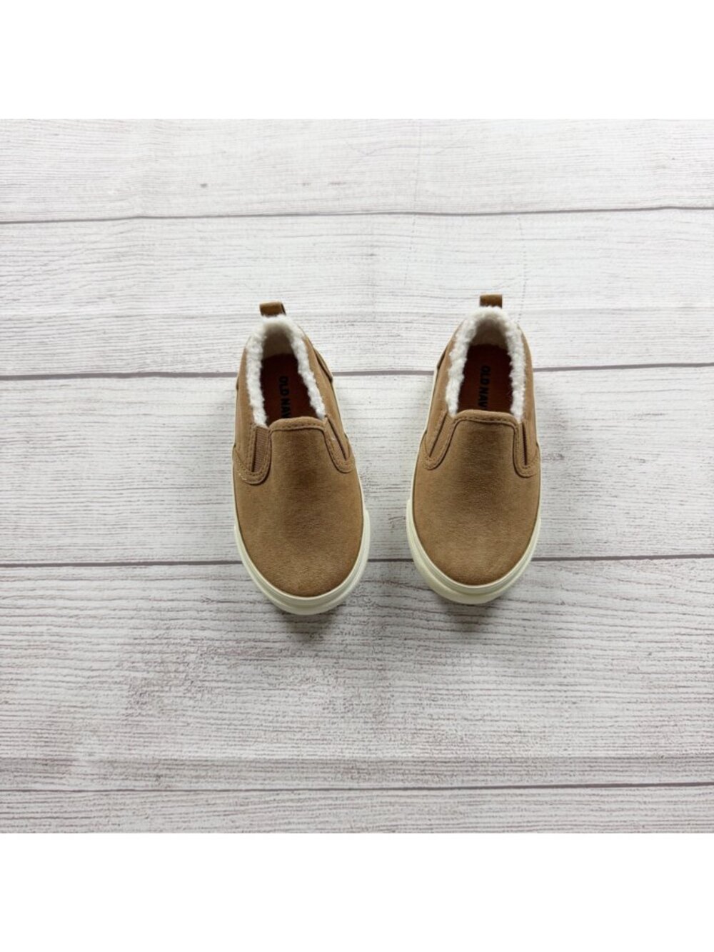 Old Navy Toddler Slip On Faux Suede Shoes Sherpa Lining Tan 6 - Picture 2 of 5